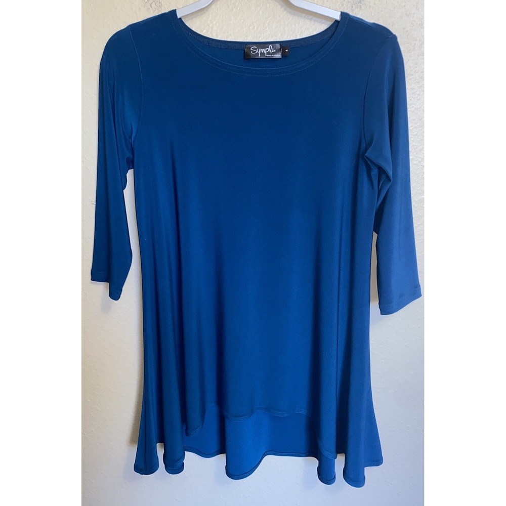 Sympli Canada Tunic Top Size 4 LAGENLOOK Signature Jersey Stretch Teal Blue